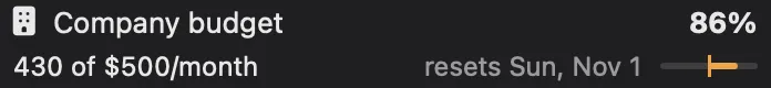A Vertex account with its spend against a monthly budget